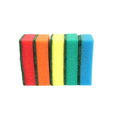 Multicolored lgbt sponges for washing dishes isolated on white backgroundの写真素材