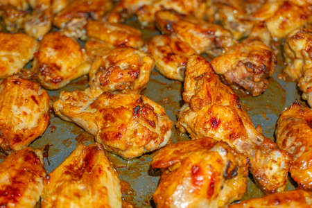 Oven fried chicken wings, BBQ grilled spicy chicken wingsの写真素材