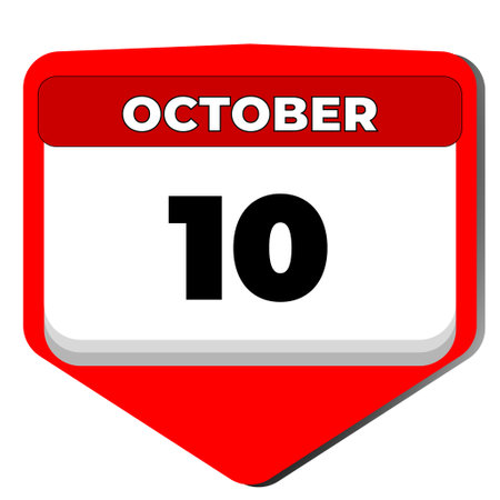 10 October vector icon calendar day. 10 date of October. Tenth day of October. 10th date number. 10 day calendar. Ten date. Independence day of Ecuador, Argentine Air Forceのイラスト素材