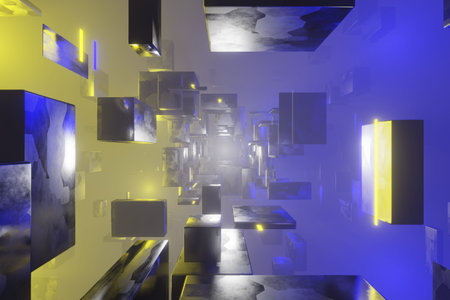 Abstract Geometry Animation background 3d render. Space sci fi wallpaper. Fantastic backdrop