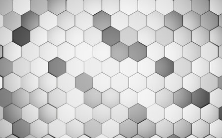 Abstract technological black and white hexagonal background 3d render. Wall background texture. Wall with textured hexagons. Honeycombs backdropの写真素材