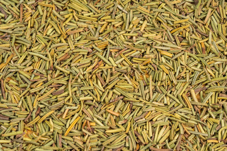 Dried rosemary spice background. Dry seasoning rosemary. Spices and herbs for cooking, provence herbsの写真素材