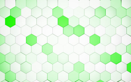 Abstract technological green hexagonal background 3d render. Wall background texture. Wall with textured hexagons. Honeycombs backdropの写真素材