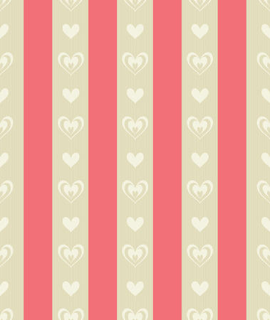 Seamless Tile of Carmine and Pale Ocher Stripes with Pale Ocher Heart Shapes のイラスト素材