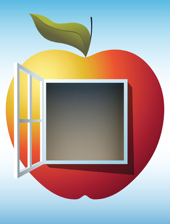 Ruddy and Ripe Apple with the Window at its Center Suggesting Gate to Knowledgeのイラスト素材