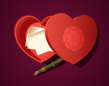 Heart Shaped Box  with Fountain Pen and Notesのイラスト素材