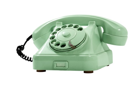 Old Style Green Analog Phone  With Loose Curly Cordの写真素材