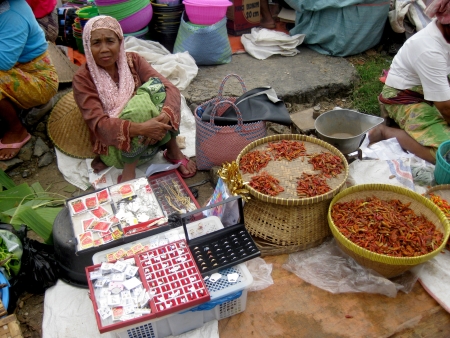 Traditional market in Kuta city, Lombok, Indonesiaのeditorial素材