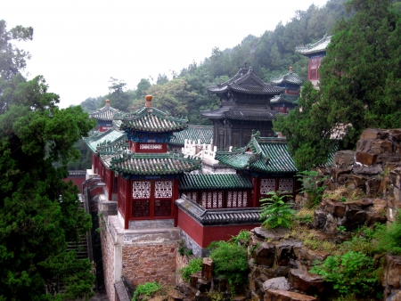 View of Chinese traditional buildings in Yi he yuan Park の写真素材