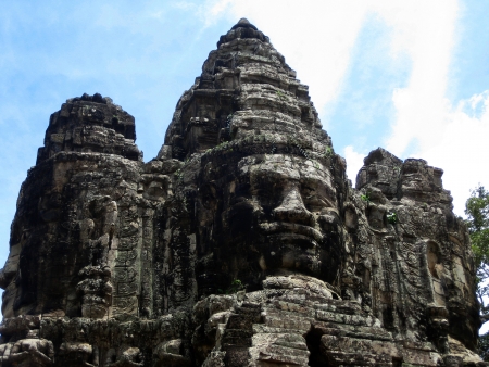 View of Bayon temple s faces, Angkor Tom, Cambodia のeditorial素材