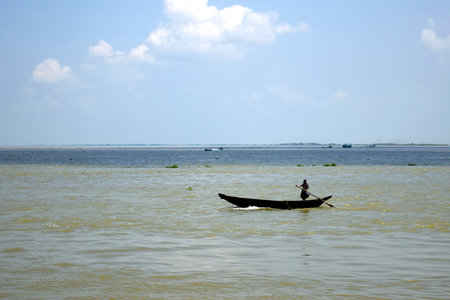 South Asian River Beauty and boat lifestyleのeditorial素材