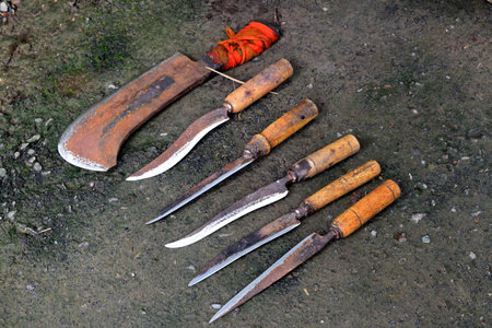 Knifes and hatchet for cutting meat at Eid