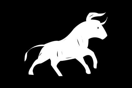 Vector Ox. Chinese new year 2021 symbol - year of the ox. White bullÂ  illustration isolated on black backgroundのイラスト素材