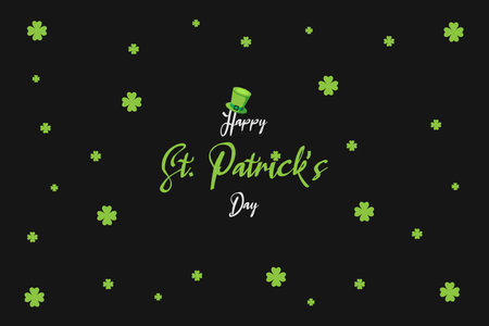Colorful green leaves with clover hat on black background. Irish holiday - happy Saint Patrick's...