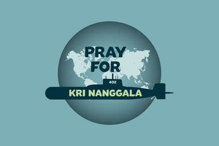 Submarine in global map background. The missing and sub sunk Indonesian submarine KRI Nanggala 402. Pray for the Soldiersのイラスト素材