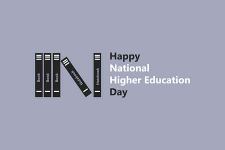 Happy National Higher Education Day vector poster, banner, and cover design. Book and Notebook symbol or icon illustration.のイラスト素材