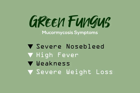 Green Fungus mucormycosis disease symptoms infographics - vector illustration. Healthcare awareness concept. Medical typography background.のイラスト素材