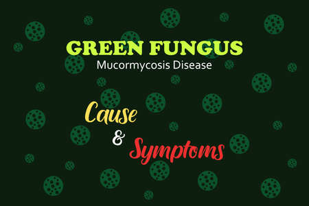 Green Fungus Cause and Symptoms - typography vector design. Green fungi symbols on green background.のイラスト素材