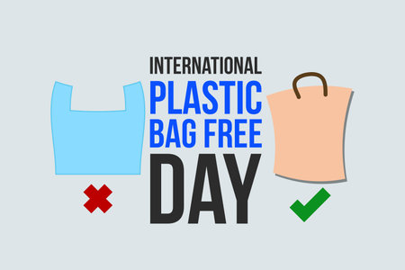 International Plastic Bag Free Day - vector illustration. Plastic Bag and Jute fabric bag symbols. Environmental awareness campaign.のイラスト素材