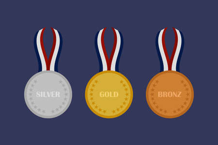 Set of gold, silver and bronze Award medals on dark background. Vector illustration.Â のイラスト素材