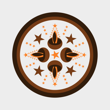 Candle lamp with Stars Mandala vector illustration.Â  Coffee, and yellow concept mandala tiles, wall, and ceramics art design.Â  Festival decorative mandala design.のイラスト素材