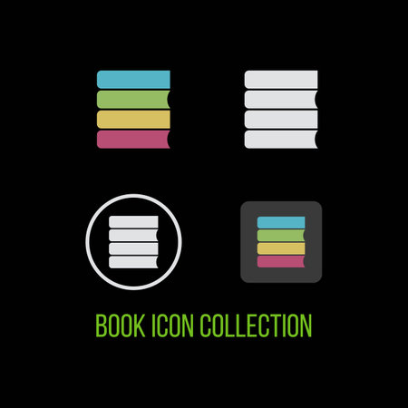 Book icon collection vector illustration. Educational elements design. Book or note for logo, icon or symbol. Library, bookstore, and website iconic brand sign.のイラスト素材