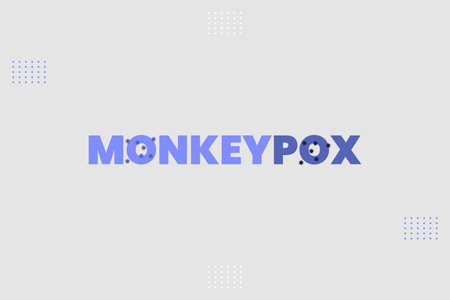 Monkeypox text typography vector design with virus disease symbol vector illustration. Monkeypox virus disease conceptual poster, banner, and t-shirt design. White background desigのイラスト素材
