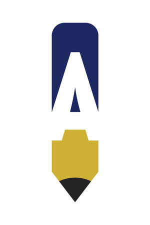 Letter A with pencil logo icon design template elements. Vector graphic illustration. Text A negative space logo on pen symbol vector illustration.のイラスト素材