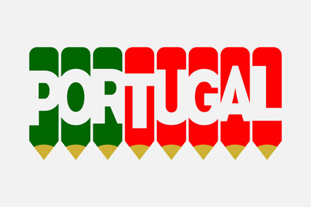Portugal text with Pencil symbol creative ideas design. Portugal flag color concept vector illustration. Portugal typography negative space word vector illustration.のイラスト素材