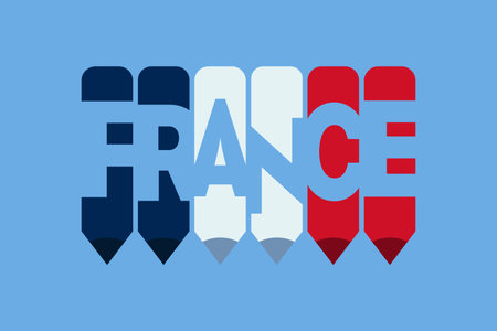France text with Pen symbol creative ideas design. France flag color concept vector illustration. France typography negative space word vector illustration.のイラスト素材