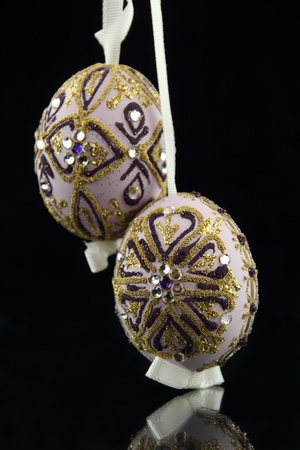 easter eggs on black backgroundの写真素材