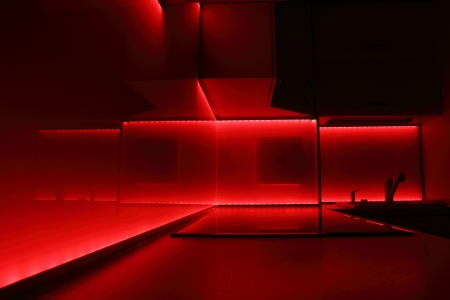 modern luxury kitchen with red led lighting の写真素材