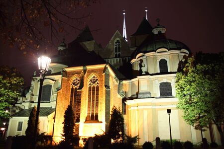 Cathedral at night, Wroclaw, Polandの写真素材