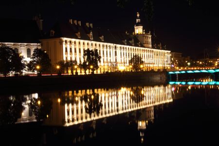 University of Wroclaw at night, Polandのeditorial素材