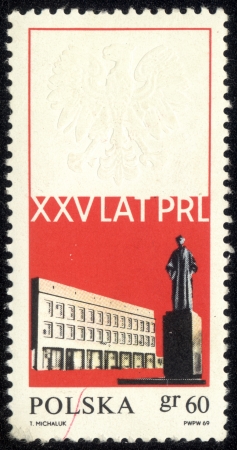 POLAND - CIRCA 1969 A stamp printed in POLAND shows XXV years of PRL, circa 1969のeditorial素材