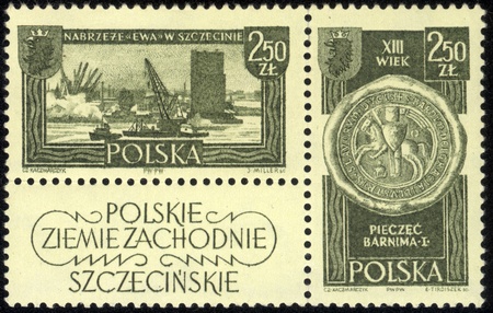 POLAND - CIRCA 1961 A stamp printed in POLAND, shows Polish Western Territories, circa 1961のeditorial素材