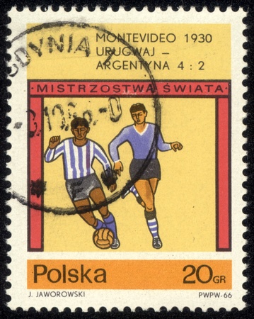 POLAND - CIRCA 1966 a stamp printed by POLAND shows football, series, circa 1966のeditorial素材