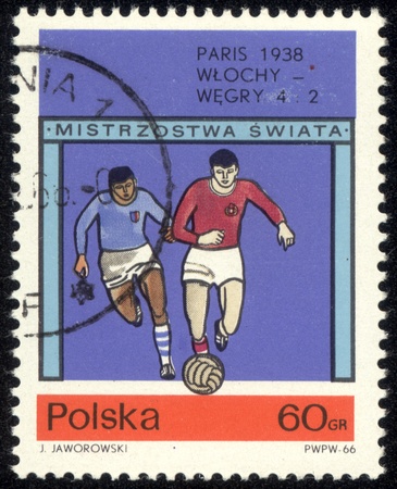 POLAND - CIRCA 1966 a stamp printed by POLAND shows football, series, circa 1966のeditorial素材