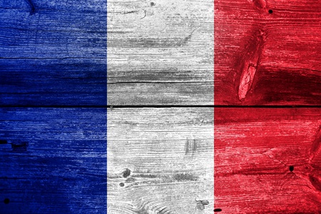 France flag painted on old wood plank backgroundの写真素材