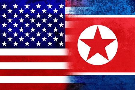 Grunge USA and North Korea Flagの写真素材