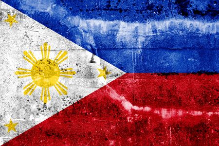 Philippines Flag painted on grunge wallの写真素材