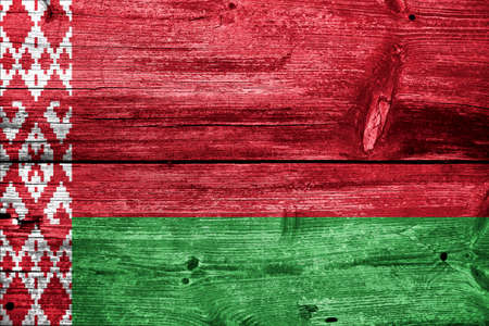 Belarus Flag painted on old wood plank textureの写真素材