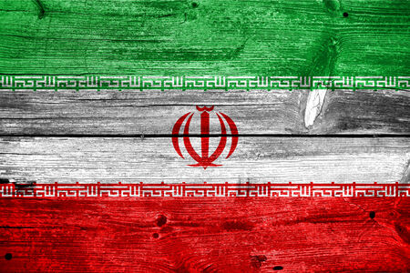Iran Flag painted on old wood plank textureの写真素材