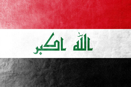 Iraq Flag painted on leather textureの写真素材