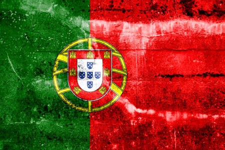 Portugal Flag painted on grunge wallの写真素材