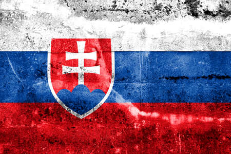 Slovakia Flag painted on grunge wallの写真素材