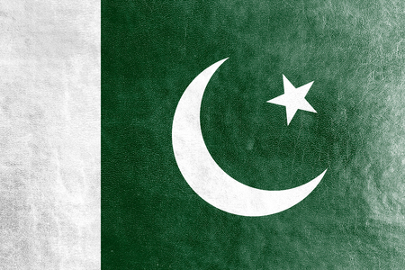 Pakistan Flag painted on leather textureの写真素材