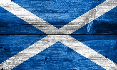 Scotland Flag painted on old wood plank textureの写真素材