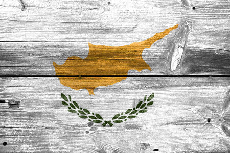 Cyprus Flag painted on old wood plank textureの写真素材