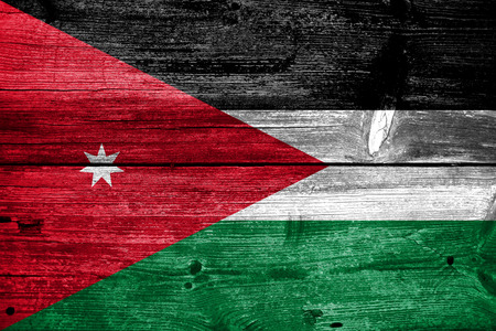 Jordan Flag painted on old wood plank textureの写真素材